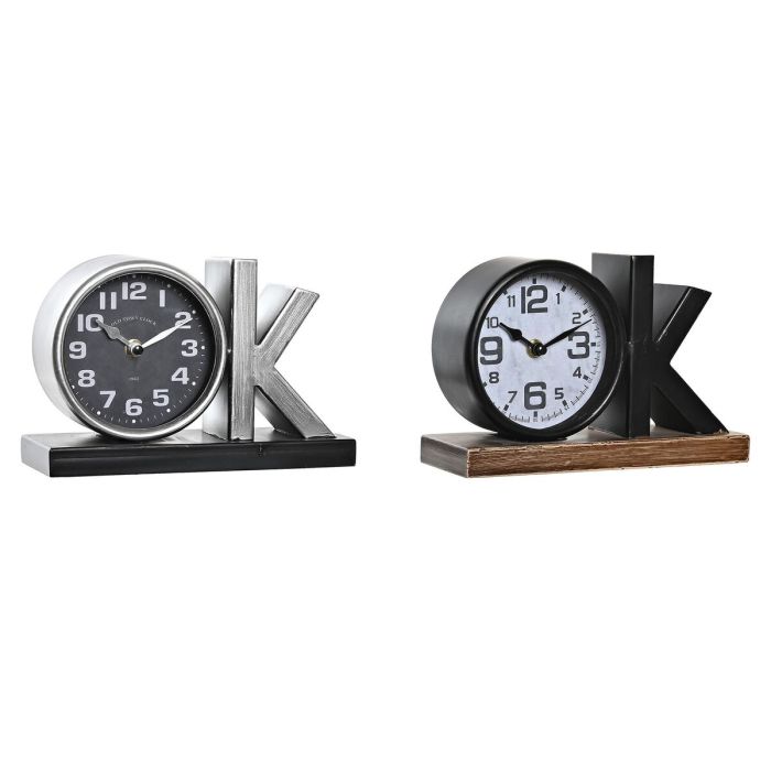 Horloge de table DKD Home Decor Noir Argenté (2 Unités)