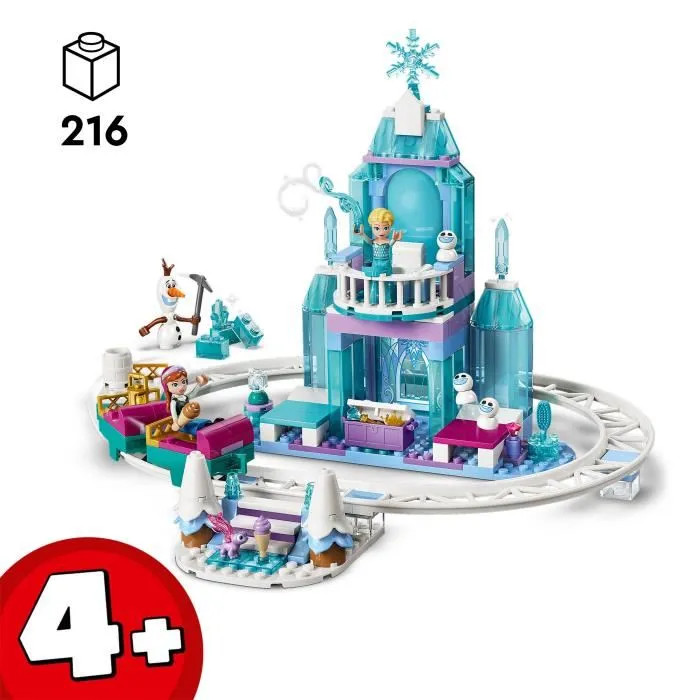 LEGO Disney La Reine des Neiges 43281, Château de Glace et Piste Enneigée d'Elsa avec Traîneaux et Personnages