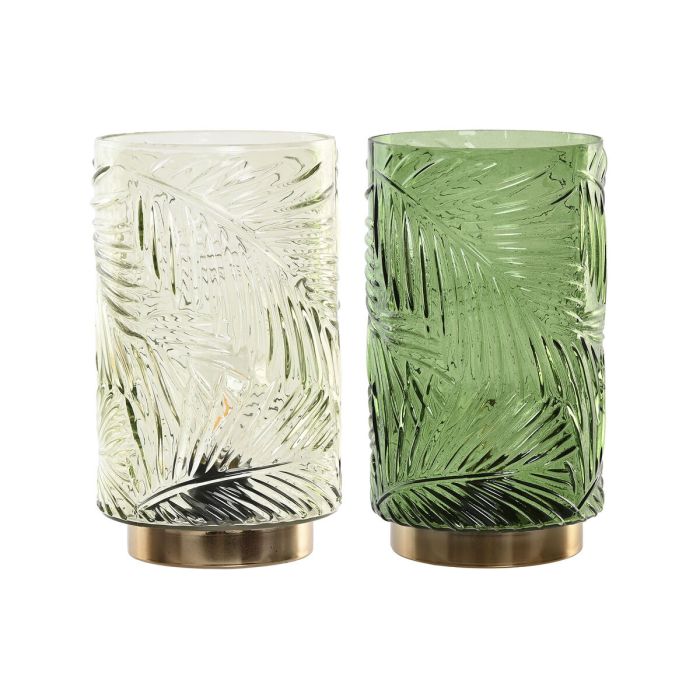 Décoration lumineuse Home ESPRIT Métal Verre Tropical 14 x 14 x 26 cm (2 Unités)