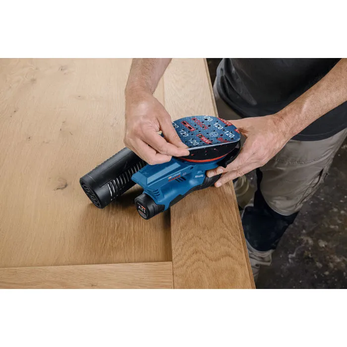 Bosch Professional Ponceuse excentrique sans fil 12V GEX 12V-150-3, 150 mm, avec feuilles abrasives G120, bague et sac de ponçage