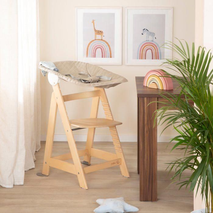 Chaise haute évolutive 2-en-1 - ROBA - BORN UP - Transat inclinable 'Greyish matelassé' inclus - Bois naturel 5