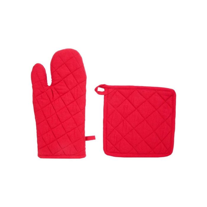 Jeu de maniques et de gants de cuisine Atmosphera Rouge Coton 0 Jeu de maniques et de gants de cuisine Atmosphera Rouge Coton 0