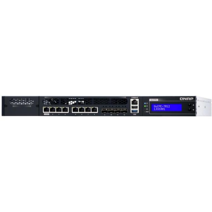 QNAP QuCPE-7012-D2146NT-32G Intel Xeon D-2146NT 8x2.5GbE RJ45 ports and 4x10GbE SFP+ ports 1x network module 1x PCIe Gen3 x8 5