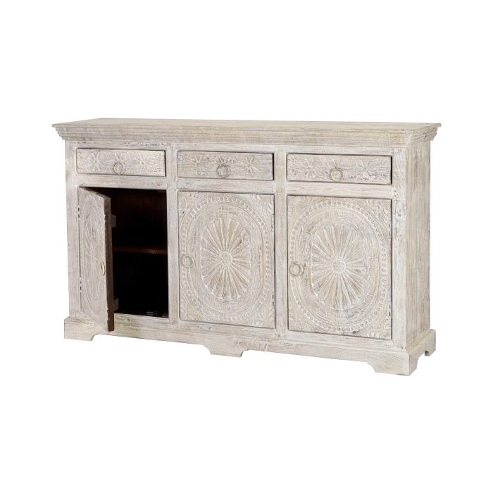 GINER Y COLOMER - Buffet 3 portes et 3 tiroirs en bois de manguier massif, finition blanc vieilli antique, dimensions 90 x 150 x 40 cm 2 GINER Y COLOMER - Buffet 3 portes et 3 tiroirs en bois de manguier massif, finition blanc vieilli antique, dimensions 90 x 150 x 40 cm 2