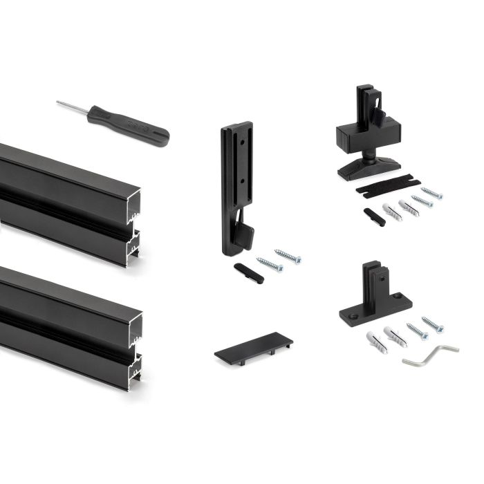 Emuca Lot de 3 cadres Zero avec quincaillerie et profilés pour montage au sol et au mur avec niveleur rectangulaire, Aluminium et Zamak, Noir texturé 1