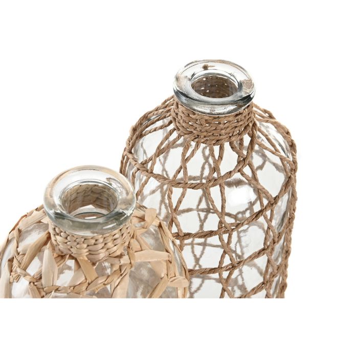 Vase Home ESPRIT Transparent Marron Clair Verre Naturel méditerranéen 12 x 12 x 33 cm (2 Unités) 1