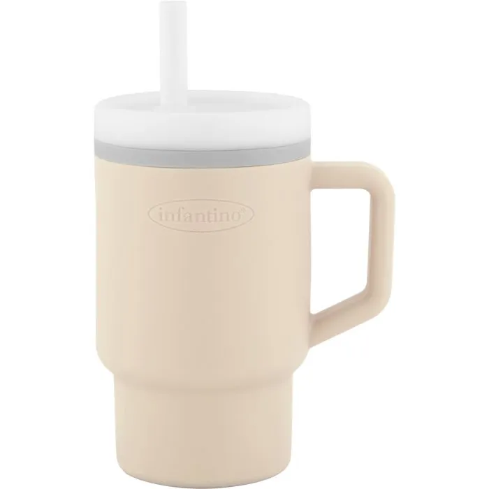 Infantino - Ma Première Tasse en Silicone, 255 ml (25.5cl) - Sable - Tasse d'apprentissage avec Paille anti-fuite, Couvercle et Poignée pour Bébé et Enfant Infantino - Ma Première Tasse en Silicone, 255 ml (25.5cl) - Sable - Tasse d'apprentissage avec Paille anti-fuite, Couvercle et Poignée pour Bébé et Enfant