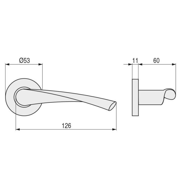 Manivela Con Roseta Inox304. Modelo  Zeus. D53. Herrajes Alk 1