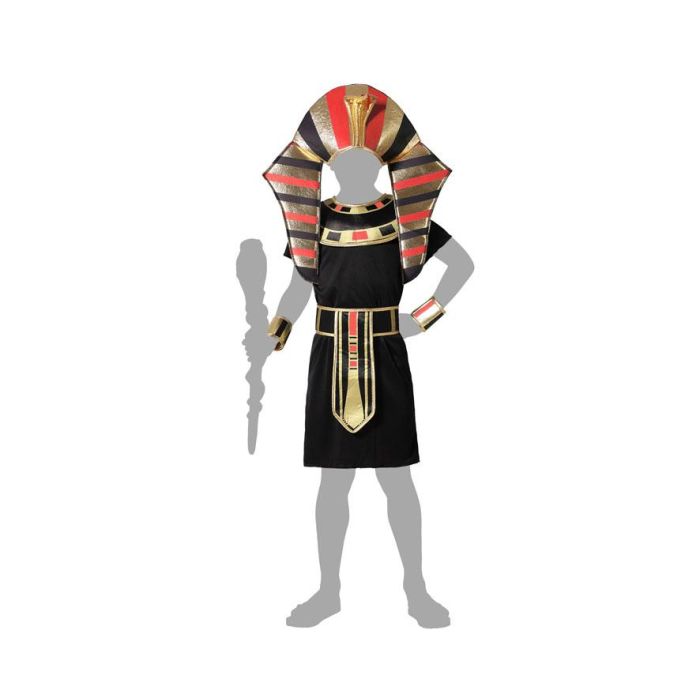Déguisement d'Égyptien Pharaon pour Garçon 3-4 Ans Noir - Costume de Fête pour Enfant avec Tunique, Accessoire de Tête, Ceinture et Bracelets