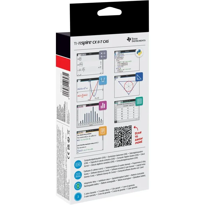 Texas Instruments TI-Nspire CX CAS II-T - Calculatrice graphique couleur avec CAS, Python et logiciel - Écran 3,2 pouces - Noir Texas Instruments TI-Nspire CX CAS II-T - Calculatrice graphique couleur avec CAS, Python et logiciel - Écran 3,2 pouces - Noir