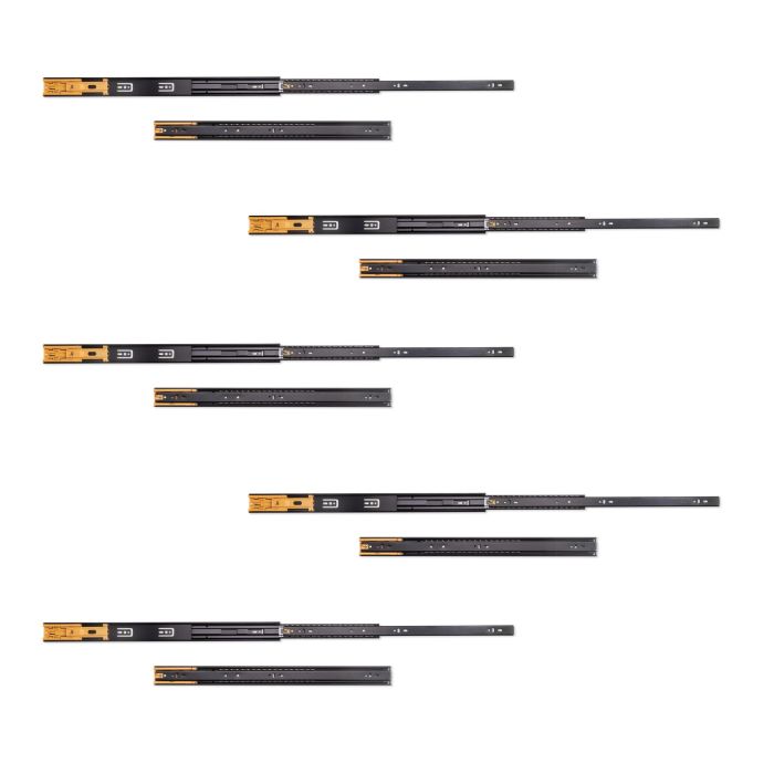 Emuca Lot de 5 jeux de Coulisses pour tiroirs, roulement à billes, hauteur 45mm, profondeur 550mm, sortie totale, fermeture amortie, Noir 0 Emuca Lot de 5 jeux de Coulisses pour tiroirs, roulement à billes, hauteur 45mm, profondeur 550mm, sortie totale, fermeture amortie, Noir 0