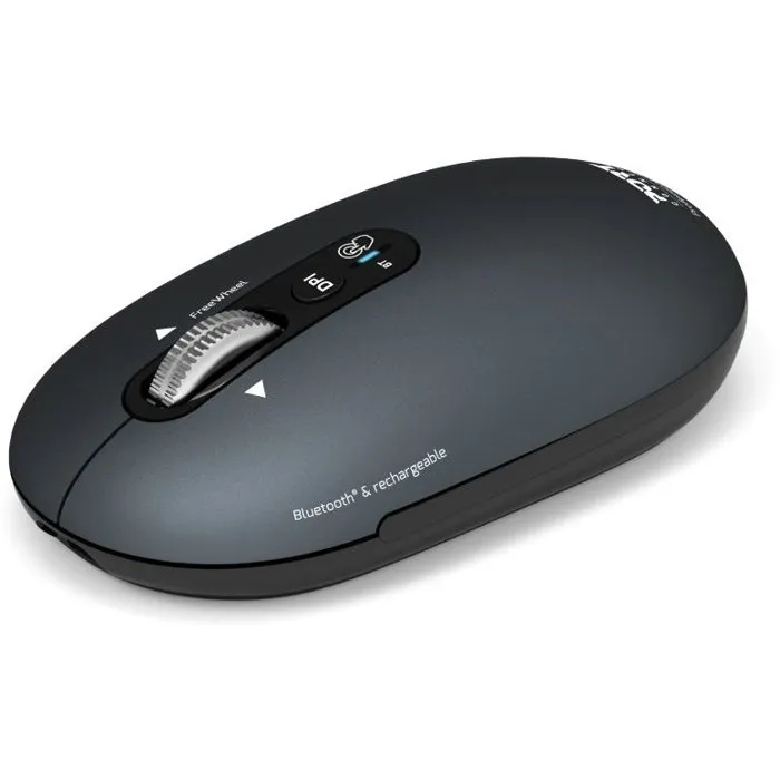 Port Designs Souris sans fil PURE 910501 pour Mac Bluetooth Rechargeable USB-C, 3200 DPI, Molette FreeWheel, Gris anthracite