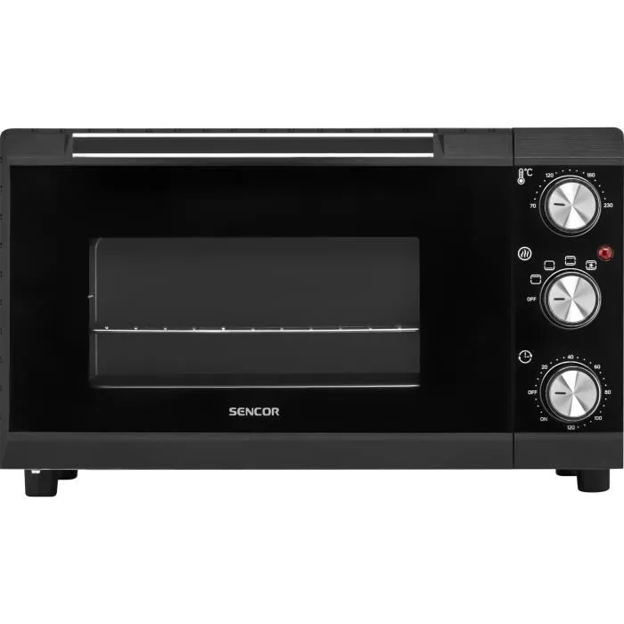 Sencor SEO 2000BK - Mini-four 20 L, 1650 W, Noir, 6 fonctions, cuisson de 70 à 230 °C, minuteur 120 min, double vitrage