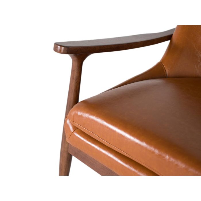 GINER Y COLOMER Fauteuil moderne en bois et cuir synthétique brun avec détails Dora2 - Accoudoirs courbes, pieds coniques dorés 4