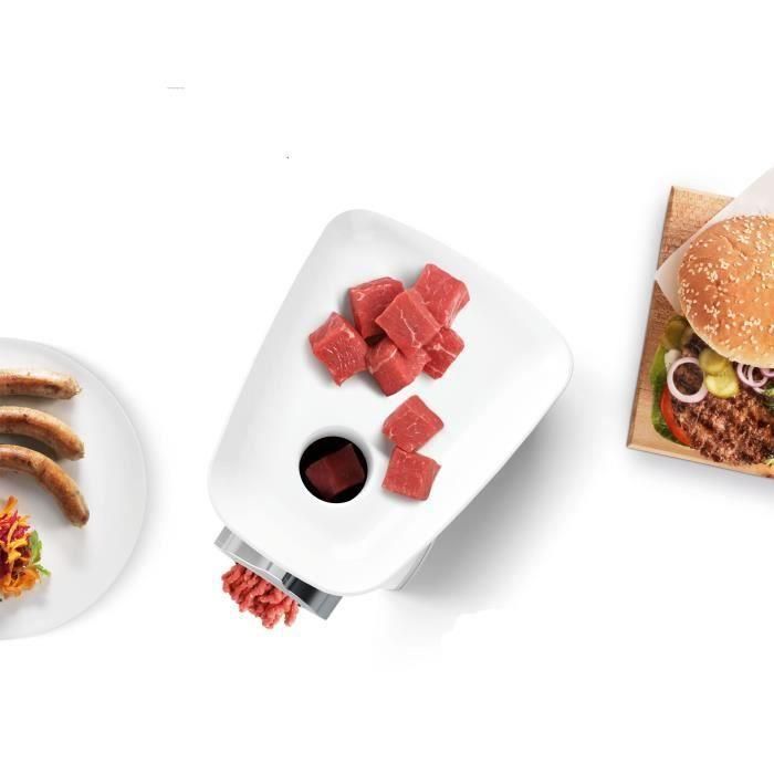 Bosch MFW2510W Hachoir à viande Blanc 350 W avec 2 grilles et garnisseur à saucisses, moteur 1500 W et débit 1.7 kg/min