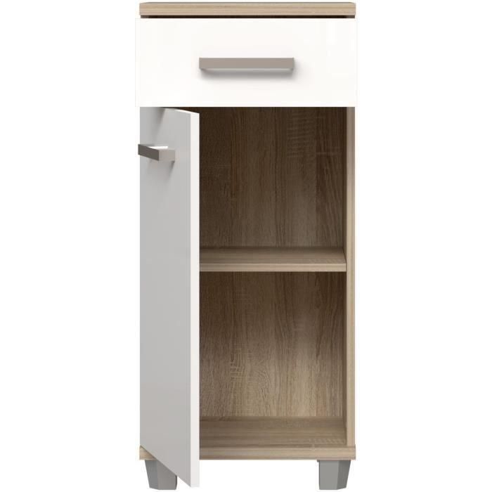 Meuble bas de salle de bain - L40,2 x P34,8 x H 90,8cm - Blanc et Chene - VERIS 3 Meuble bas de salle de bain - L40,2 x P34,8 x H 90,8cm - Blanc et Chene - VERIS 3