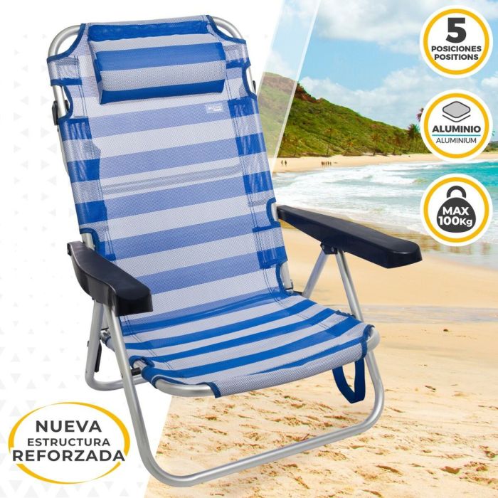 Chaise de Plage Aktive Pliable Coussin Blanc Bleu 48 x 84 x 46 cm (2 Unités) 5