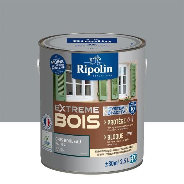 Ripolin Peinture Bois Intérieur & Extérieur Satin - 2,5L - Gris Bouleau RAL 7040 - Haute Protection 10 ans - EU Ecolabel A+ Ripolin Peinture Bois Intérieur & Extérieur Satin - 2,5L - Gris Bouleau RAL 7040 - Haute Protection 10 ans - EU Ecolabel A+