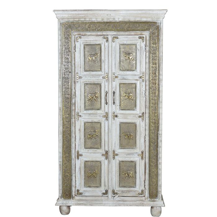 GINER Y COLOMER Armoire en Bois de Manguier Blanc Vieilli avec Finition Craquelé et Détails en Bronze 1 GINER Y COLOMER Armoire en Bois de Manguier Blanc Vieilli avec Finition Craquelé et Détails en Bronze 1