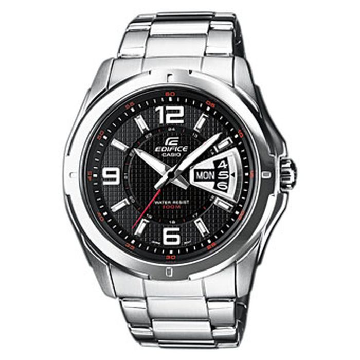 Casio EF-129D-1AVEF Montre Homme Acier Bracelet Argenté Cadran Noir Analogique Quartz 10 Atm