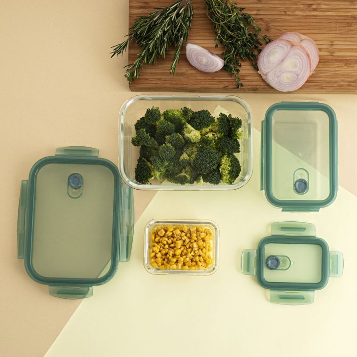 Ensemble de Boîtes à Lunch Quid Minimal Vert verre 330 ml 800 ml 1,8 L 3 Pièces 6