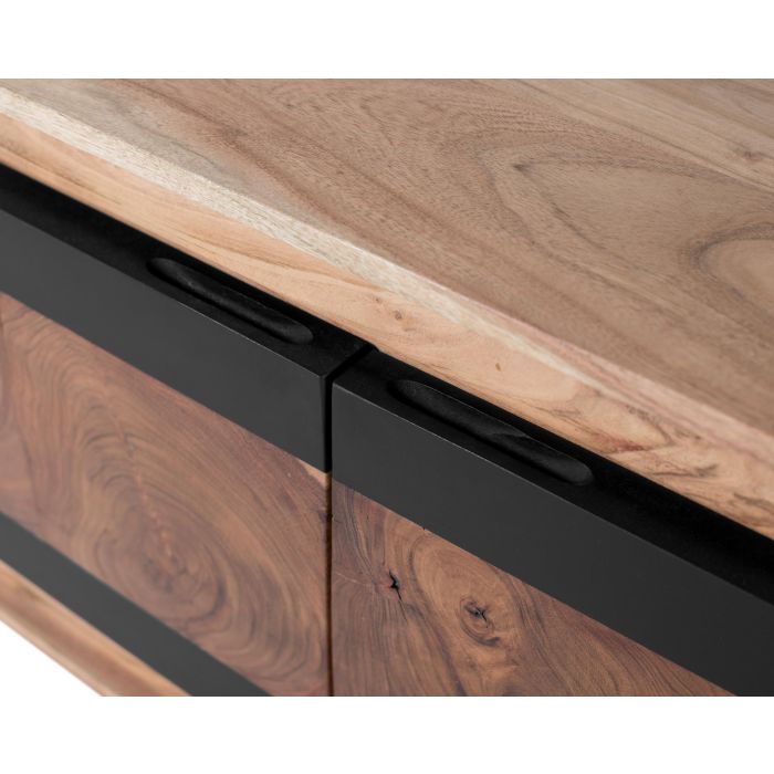 GINER Y COLOMER - Meuble TV 3 portes en bois de manguier massif - Structure couleur naturel et portes noires - Design contemporain 5