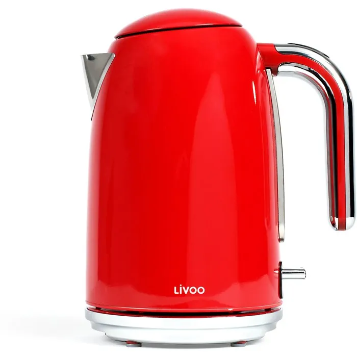 Livoo Bouilloire rétro rouge DOD180R - 2200 W - Capacité 1,7 litres - Socle pivotant 360° - Corps inox - Filtre anticalcaire - Arrêt automatique Livoo Bouilloire rétro rouge DOD180R - 2200 W - Capacité 1,7 litres - Socle pivotant 360° - Corps inox - Filtre anticalcaire - Arrêt automatique