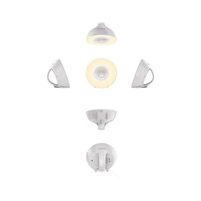 CGV CR ARUNA Radio-réveil Simulateur d'Aube, 6 Couleurs Ambiantes, Blanc, Chargeur USB 2