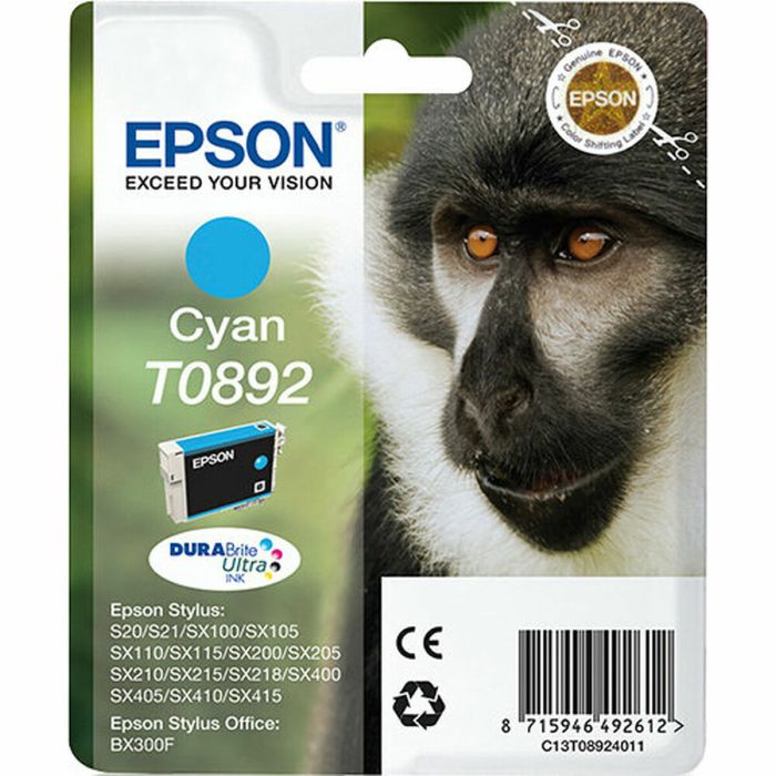 Epson T0892 Cartouche d'encre Cyan DURABrite Ultra pour Stylus SX100/SX115/SX200/SX405/SX415/S20/S21/SX105/SX110/SX210/SX215/SX400/SX410/SX218