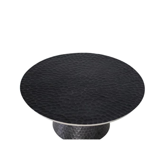 GINER Y COLOMER Table basse ronde en aluminium, finition gris foncé effet martelé avec bordure argentée 1