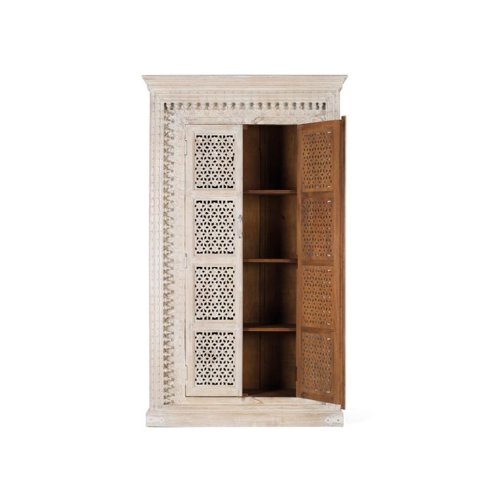 GINER Y COLOMER Meuble Armoire en Bois de Manguier Massif, Finition Blanc Décapé, Sculpté à la Main - Dimensions 190x110x40 cm 2 GINER Y COLOMER Meuble Armoire en Bois de Manguier Massif, Finition Blanc Décapé, Sculpté à la Main - Dimensions 190x110x40 cm 2