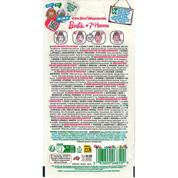 7Th Heaven Barbie Masque Peel-Off Visage Pamplemousse Rose 10 mL 1