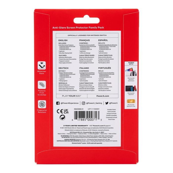 Protecteur d'Ecran pour Nintendo Switch Powera NSAC0006-02 8 Protecteur d'Ecran pour Nintendo Switch Powera NSAC0006-02 8