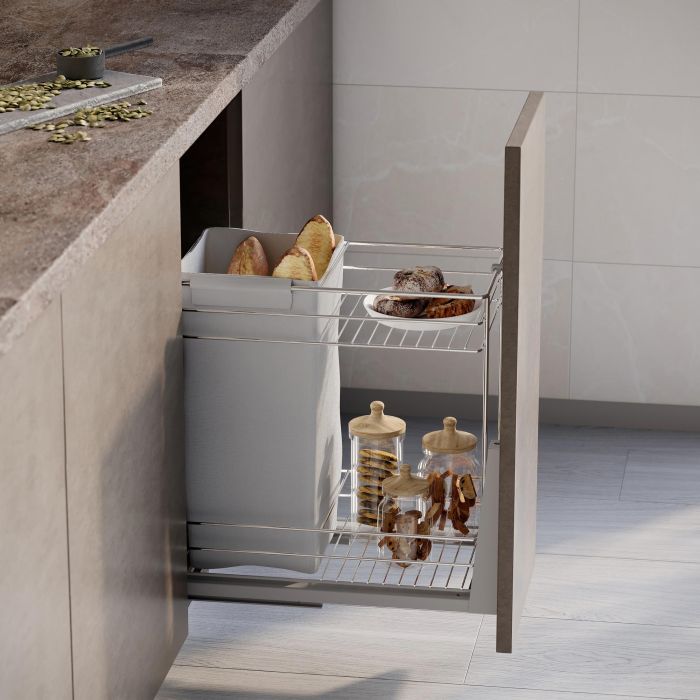 Emuca Chariot coulissant avec paniers et chariot à pain Supra avec fermeture à amortie, module 300, Acier, Chromé 1