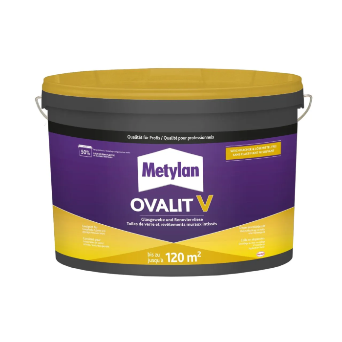 Metylan Colle à papier peint prête à l'emploi Ovalit V pour toiles fibres de verre, rendement 200 g/m², 18 kg Metylan Colle à papier peint prête à l'emploi Ovalit V pour toiles fibres de verre, rendement 200 g/m², 18 kg