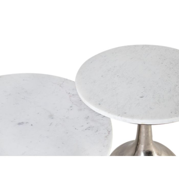 GINER Y COLOMER - Lot de 2 tables basses avec plateau circulaire en marbre et base en aluminium nickelé, gris et aluminium 1