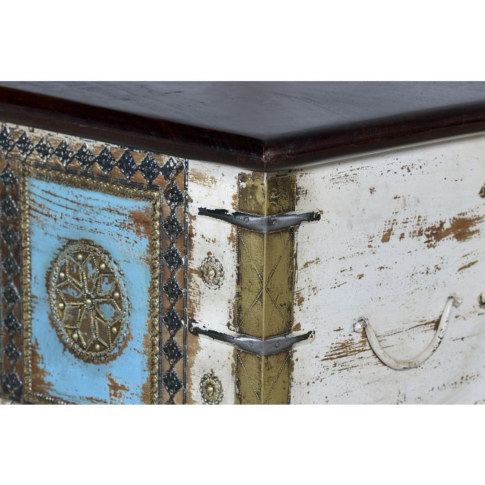 GINER Y COLOMER Buffet en bois de manguier blanc vieilli et cerisier avec détails bleus et bronze - 116 x 40 x 45 cm, grande capacité 4