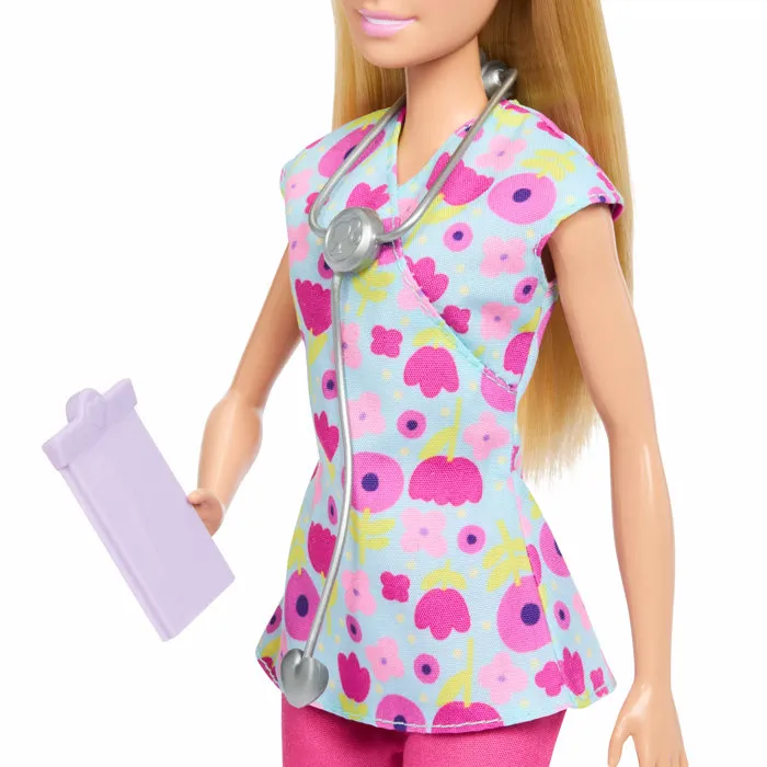 Barbie JMK12 Coffret de Jeu Pédiatre Barbie Careers avec Poupée Barbie, 2 Bébés, Table d'Examen et Accessoires