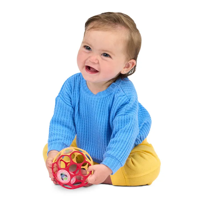 Bright Starts Disney Baby Winnie Balle de motricité fine O Ball hochet sensoriel avec Winnie l'Ourson, Tigrou, Bourriquet pour bébé 0M+ rouge et jaune
