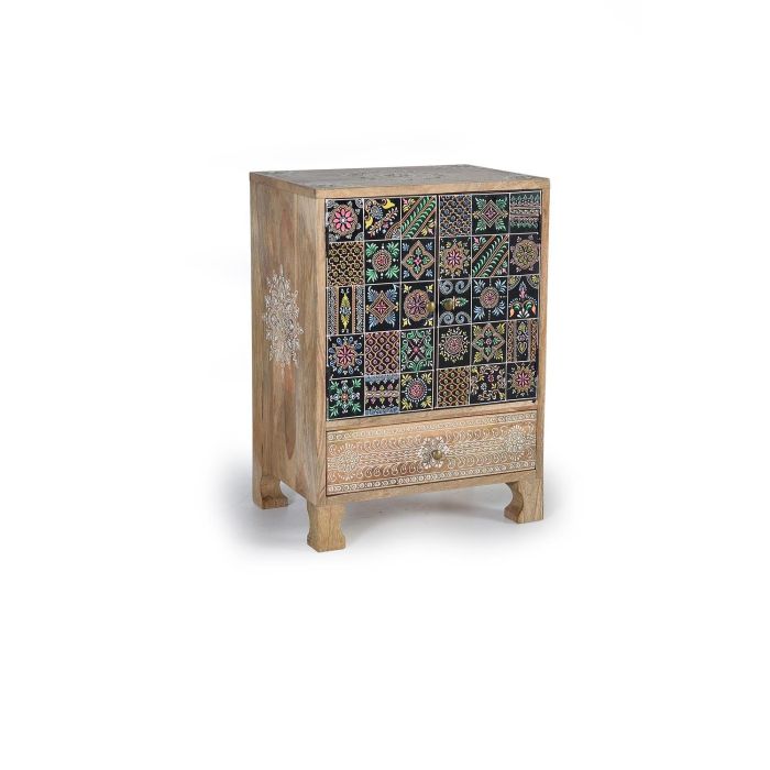 GINER Y COLOMER - Buffet téléphonique en bois de manguier avec 1 tiroir et 2 portes, peint à la main, finition naturelle et multicolore - 60x43x30 cm 0 GINER Y COLOMER - Buffet téléphonique en bois de manguier avec 1 tiroir et 2 portes, peint à la main, finition naturelle et multicolore - 60x43x30 cm 0