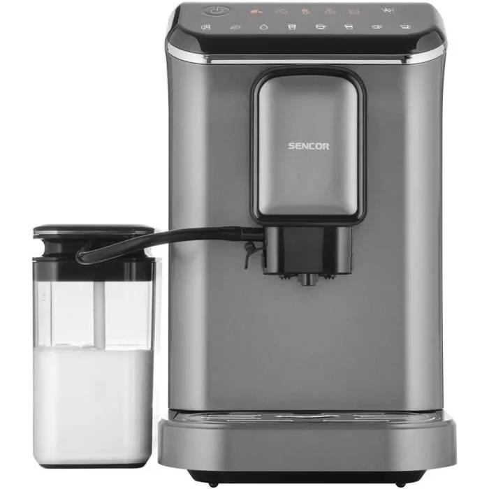 Sencor SES 8000BK Machine à expresso avec moulin, 19 bars, réservoir lait 750 ml, moulin inox 15 niveaux, compacte et élégante