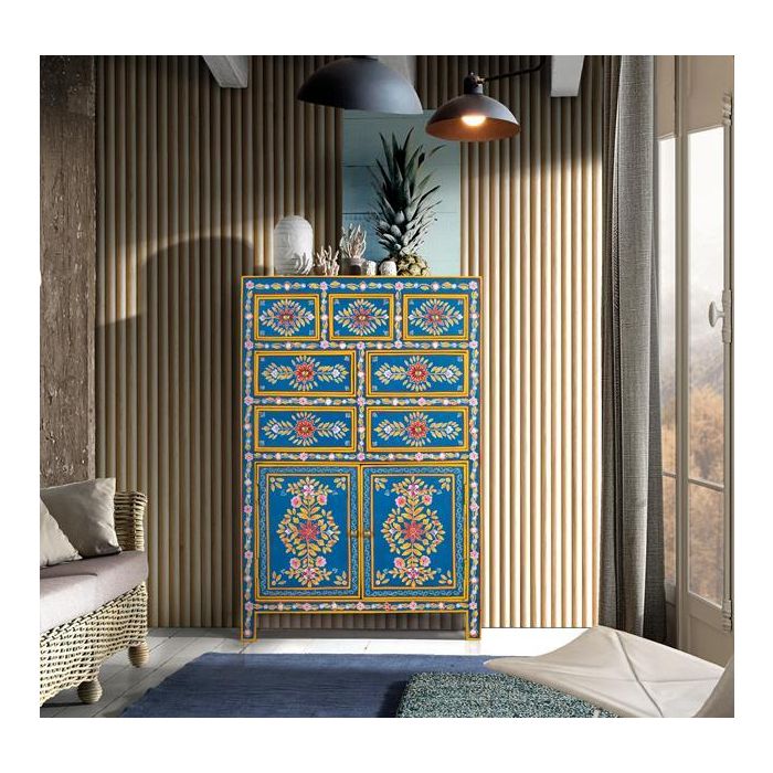 GINER Y COLOMER Buffet haut 122 cm en bois de manguier et MDF avec 7 tiroirs et 2 portes, peint à la main - Multicolore 7 GINER Y COLOMER Buffet haut 122 cm en bois de manguier et MDF avec 7 tiroirs et 2 portes, peint à la main - Multicolore 7