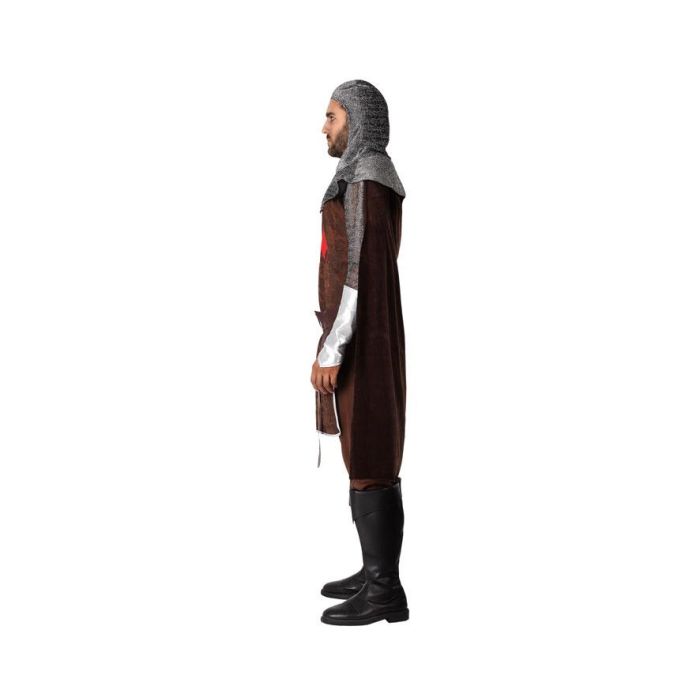Costume Croisé Médiéval Chevalier Adulte Homme Marron, Inclut Capuche en Mailles, Cape et Ceinture, Taille XS-S
