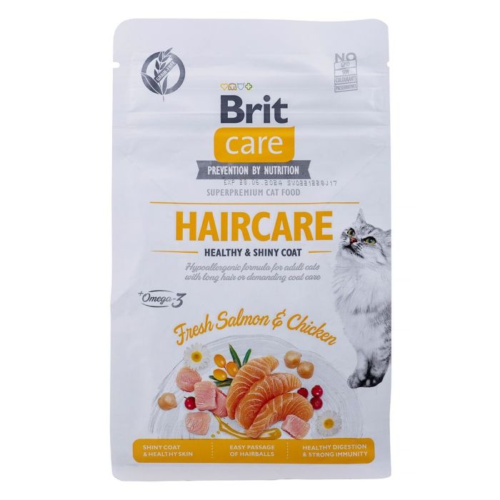 Aliments pour chat Brit Care Grain Free Haircare Healthy & Shiny Coat Adulte Poulet Saumon Poisson 400 g