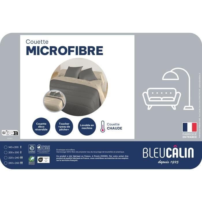 Couette microfibre - 240 x 220 cm - BLEU CALIN - Chaude - 400 g/m² - Bicolore Graphite / Chamois 2 Couette microfibre - 240 x 220 cm - BLEU CALIN - Chaude - 400 g/m² - Bicolore Graphite / Chamois 2