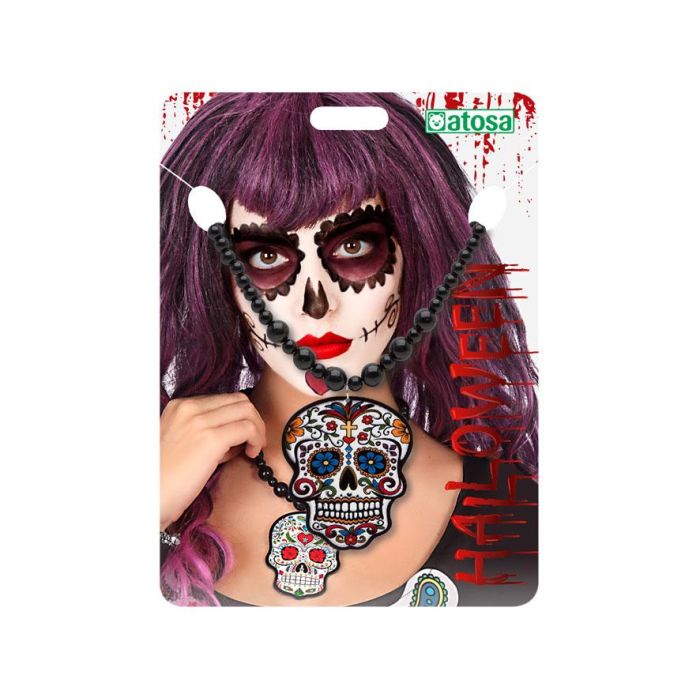 Collier avec Pendentif Crâne pour Déguisement de Catrina ou Mort Mexicaine, Accessoire de Fête Traditionnel pour Halloween et Événements Thématiques
