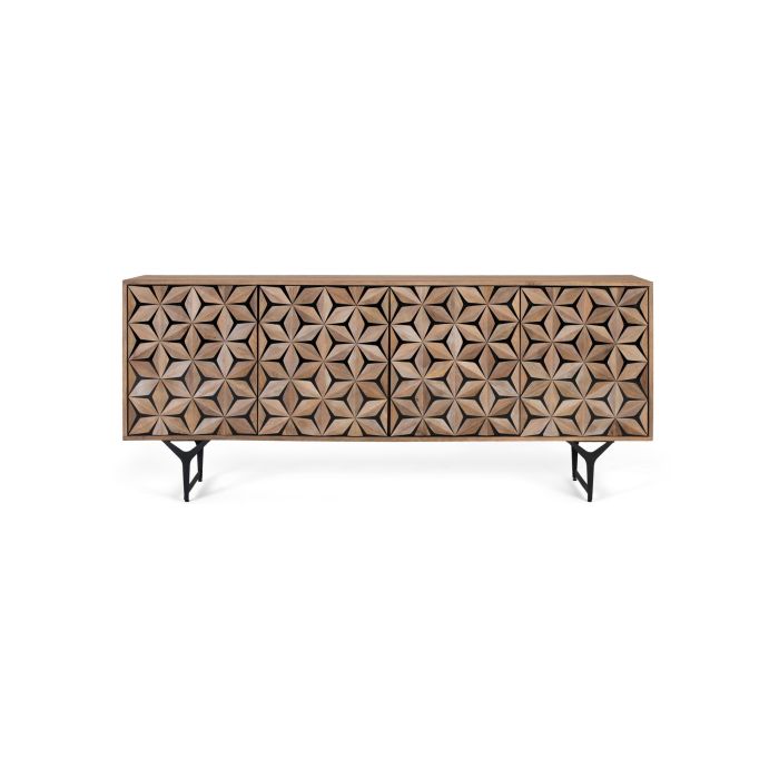 GINER Y COLOMER - Buffet en bois de manguier avec 4 portes et pieds en métal, couleur naturel et noir, 177 cm de large 0 GINER Y COLOMER - Buffet en bois de manguier avec 4 portes et pieds en métal, couleur naturel et noir, 177 cm de large 0