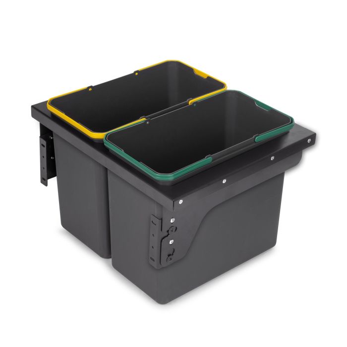 Emuca Bac de tri sélectif pour montage latéral sur meuble de cuisine Recycle 2x24litres, Acier, Plastique gris anthracite 2