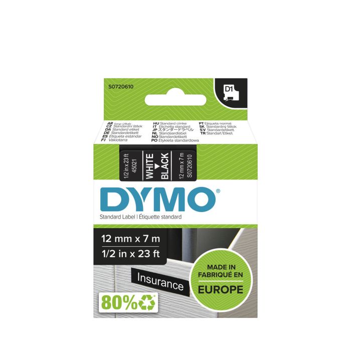 Ruban stratifié Dymo S0720610 Noir Blanc/Noir 1 Ruban stratifié Dymo S0720610 Noir Blanc/Noir 1