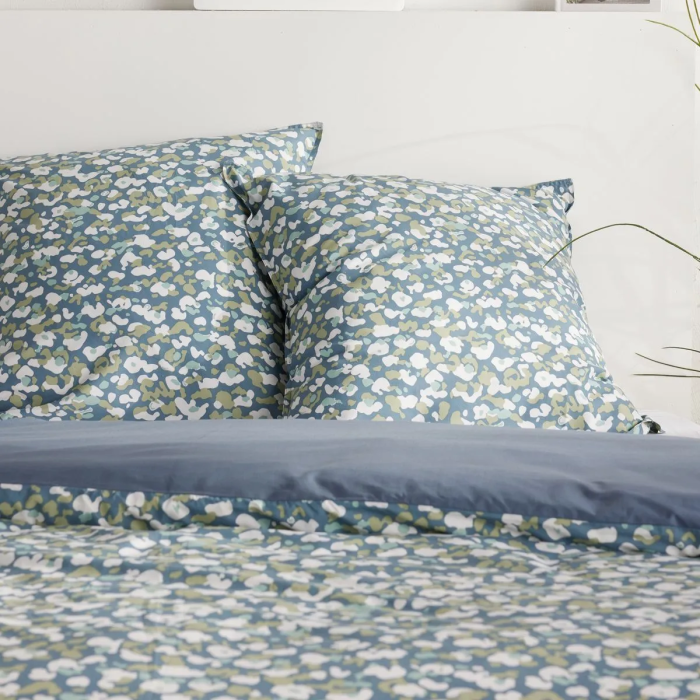 Today Parure de lit Sunshine - Housse de couette 220x240 cm et taies 63x63 cm - Coton imprimé floral bleu - Pour lit 2 personnes